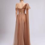 Asymmetric Caramel Mesh Gown