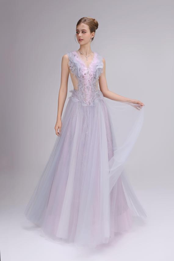 Ruffled Lilac Sheer Gown