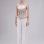 Structured Crystal-studded Corset & White Wide Pants