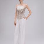 Structured Crystal-studded Corset & White Wide Pants